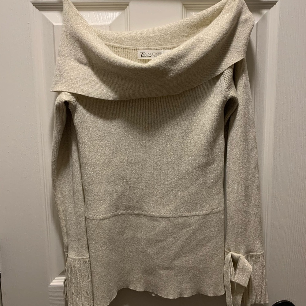 Off the shoulder elegant tan sweater